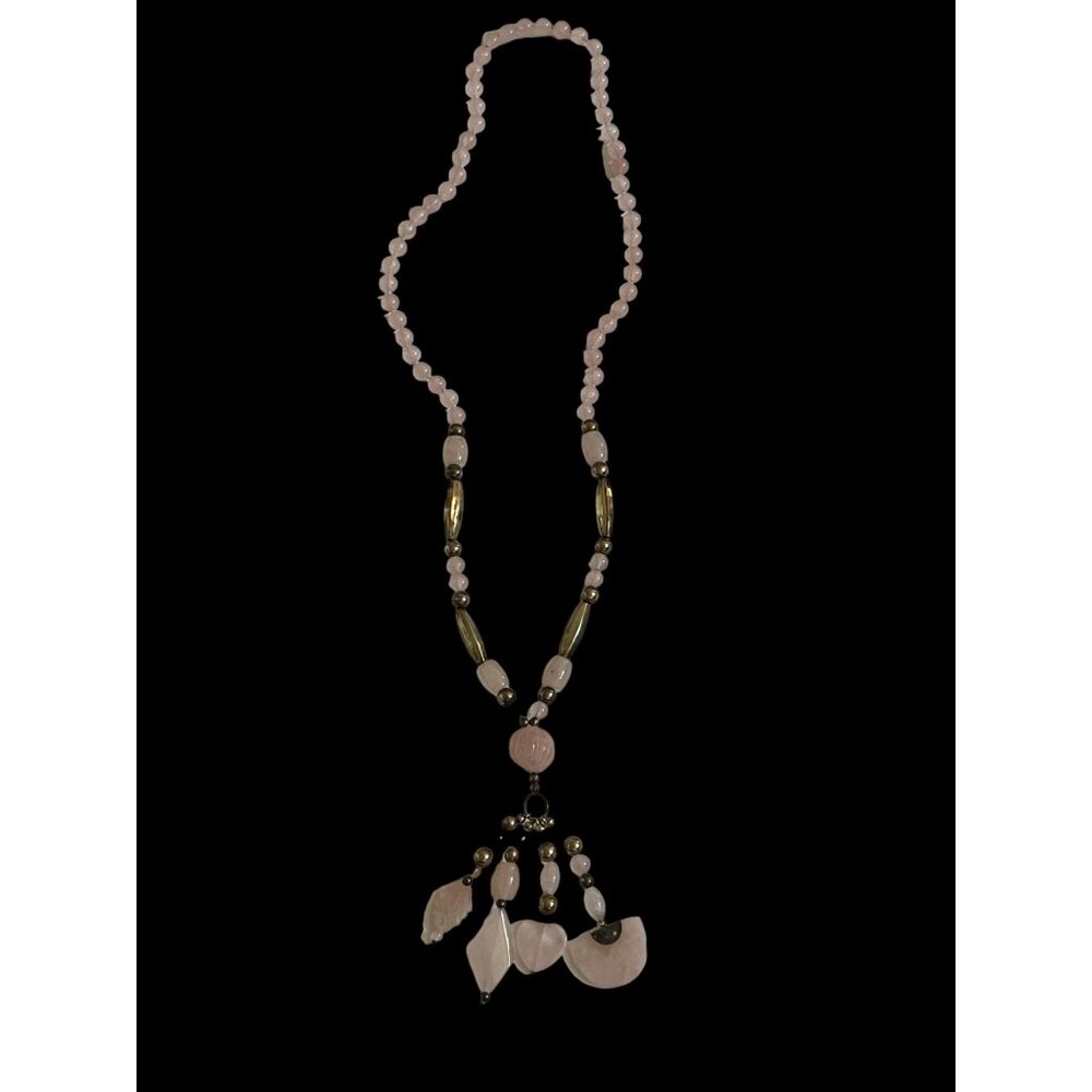 Vintage Rose Quartz Beaded Necklace w/Charms & Silver Accent Beads - Picture 11 of 16